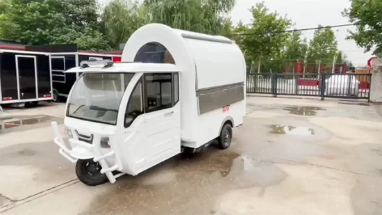 Venda imperdível Carrinho de comida elétrico branco de três rodas para bolos Móvel Reboque de comida Carro de jantar de rua para venda